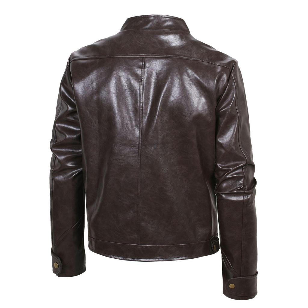 2023 Herren Lederjacke im Used-Look - Europäischer & Amerikanischer Punk-Stil mit Stehkragen