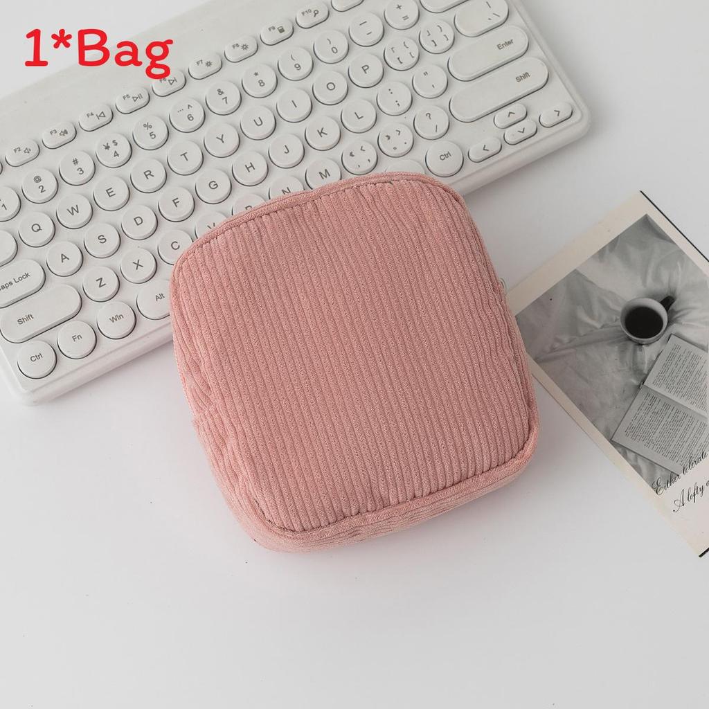 Light Corduroy Makeup Organizer With Stitching For Daily Use And Travel Storage