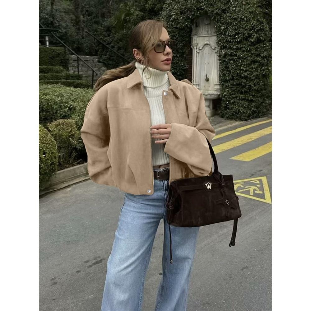 Women's Fashion Pilot Jacket With Bat Sleeves And Zipper, Casual Top