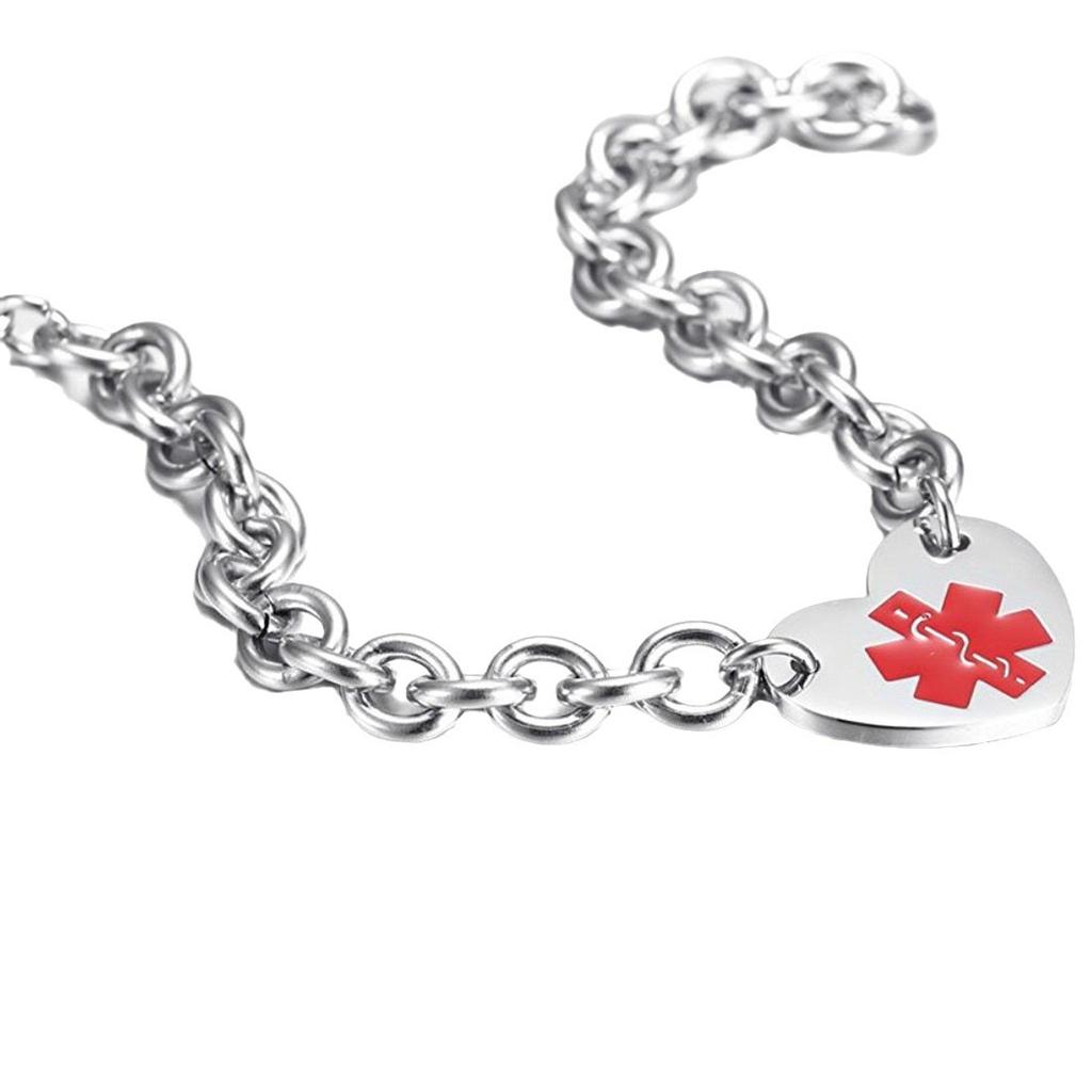 Stainless Steel Medical Logo Bracelet Women'S Titanium Heart Curb Chain O-Line Bracelet