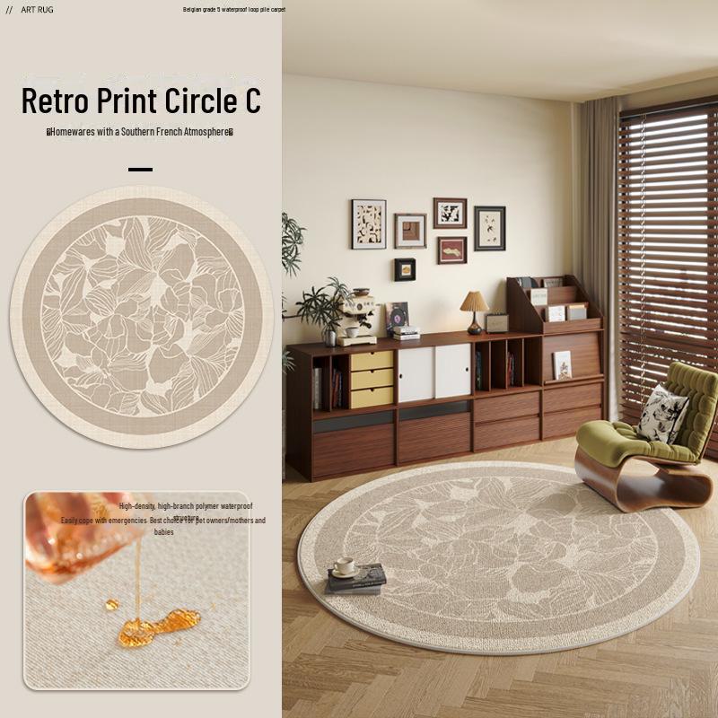 Thick Waterproof French-Style Round Carpet for Bedroom, Sofa, Coffee Table, and Dressing Room