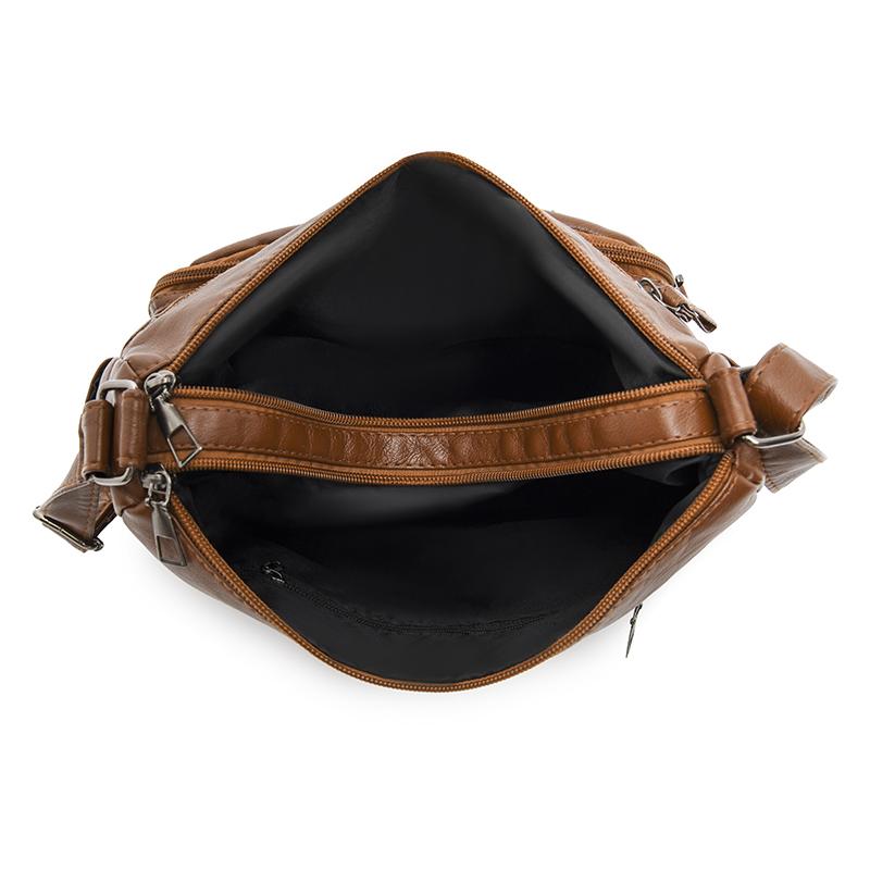 Dameveske i mykt skinn Mammaveske Flere rom Flere glidelåser Stor kapasitet Skulderveske Crossbody-veske