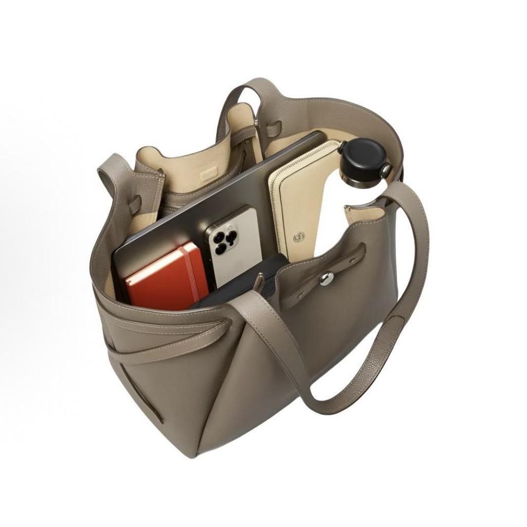 TORY BURCH Romy Logo Patchwork Design Pebble Grain Leather Tote Shoulder Bag Large Women's Light Brown