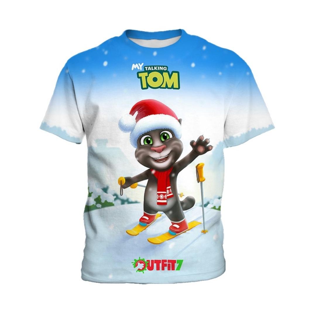 

Футболка с короткими рукавами с принтом «Мой говорящий Том» для детей, модная одежда для мальчиков, повседневный удобный топ 160