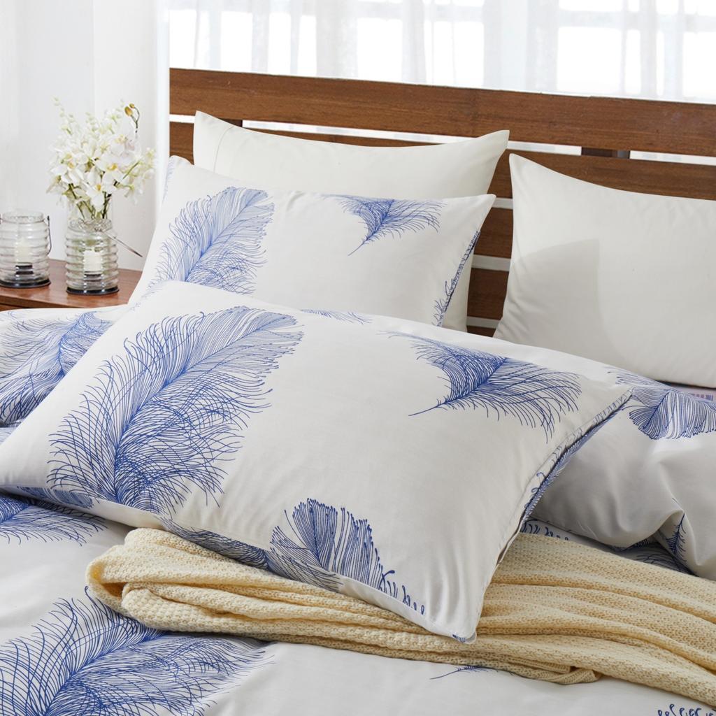 Feather Duvet Cover Twin Queen Reversible Blue Feathers Print Comforter Cover Microfiber 2/3 Pcs Boho Bedding Set for Girls Teen