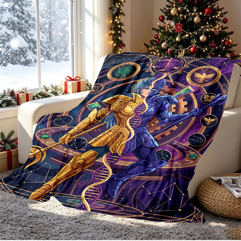 Saint Seiya Pattern Blanket for Home Decoration, Bed, Sofa, Car Travel, Camping, Suitable for All Seasons, Birthday Christmas Gift