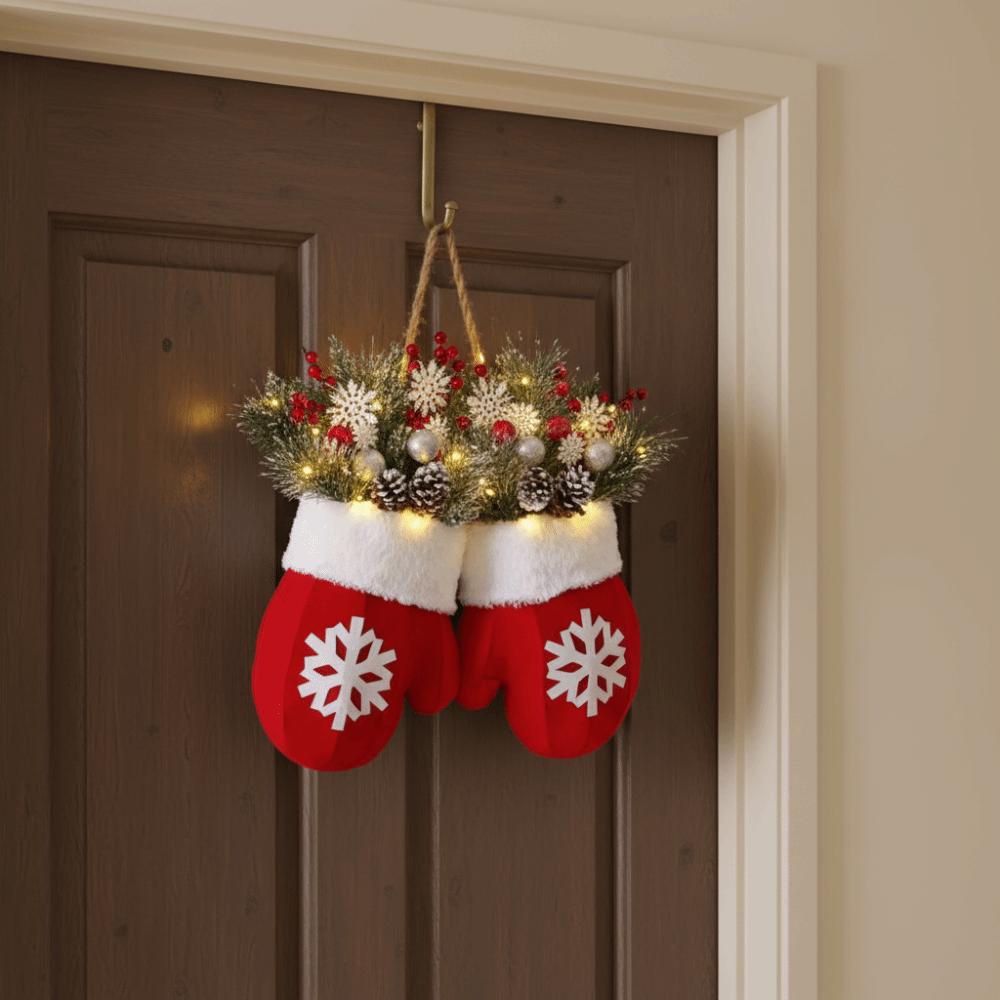 Twinkling Christmas Glove Wreath Artificial Berries Christmas Door Garland Window