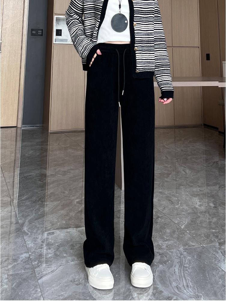 Women's High-Waisted Velvet Straight-Leg Pants - Fleece-Lined, Slimming, and Versatile for Autumn and Winter