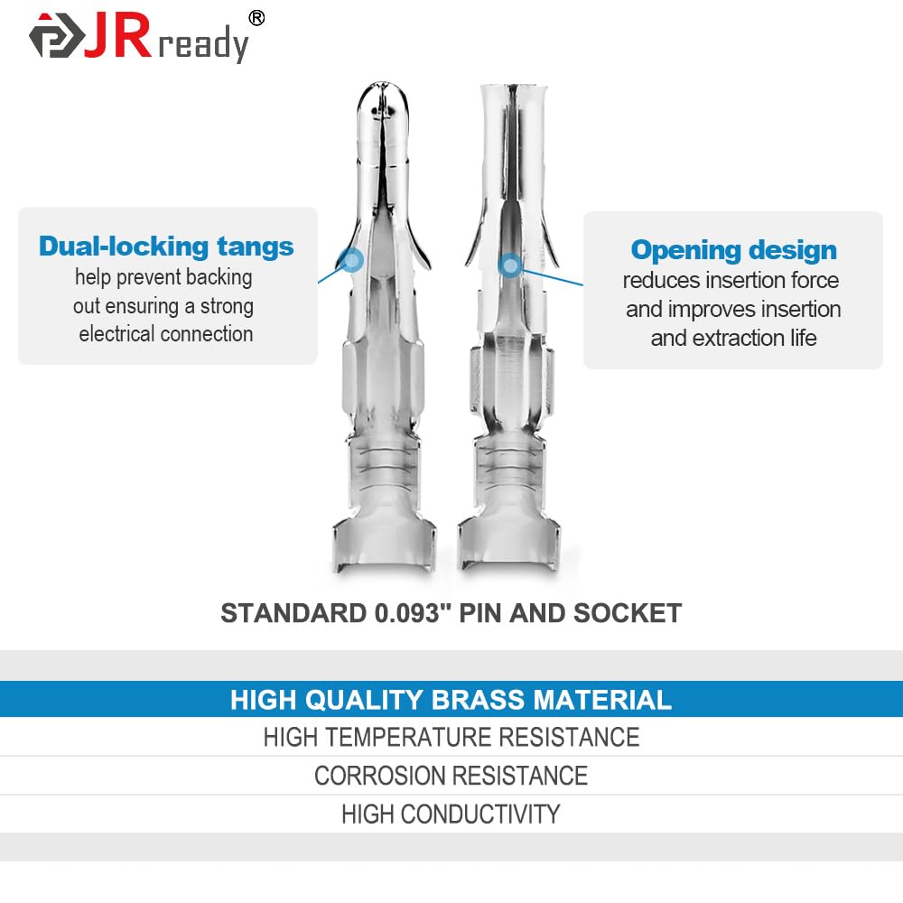 JRready ST6415 Standard.093 Pin And Socket Connectors 2 Circuits (6 Matched Sets), 14-20 AWG, Compatible With Molex Standard.093 2 Pin Male& Female