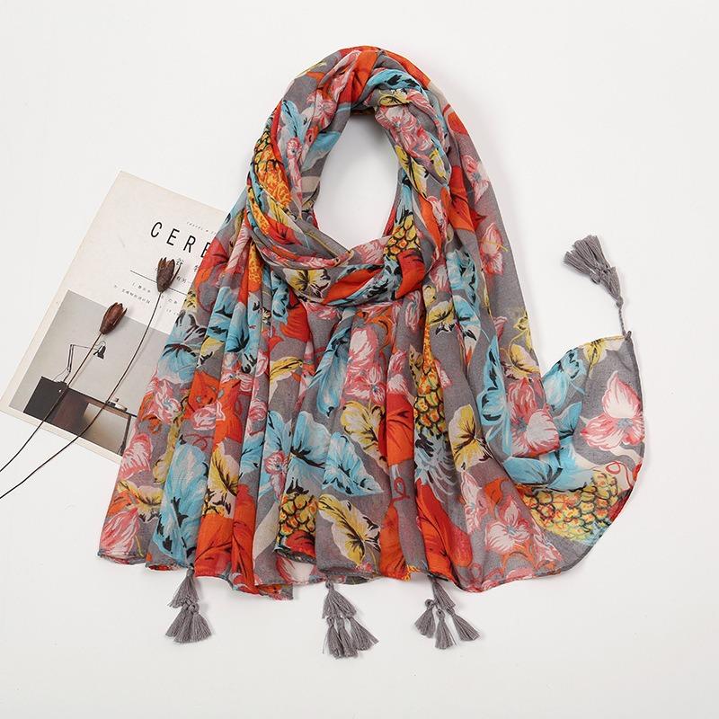 Hot-selling spring and summer new beard-hanging tassel scarf female exotic shawl travel wear yellow-green sunscreen