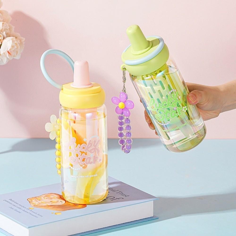 630ml Glass Water Bottle with Straw with Infuser Filter Straw Cup High Temperature Resistant Portable Water Cup Summer Use