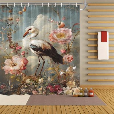 Verschönern Sie Ihr Badezimmer mit einem wasserdichten Duschvorhang mit elegantem Vogel- und Blumendesign für ästhetische Anziehungskraft