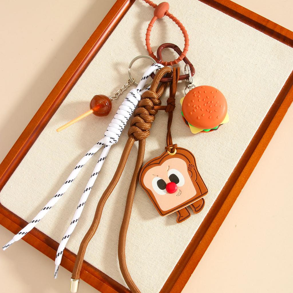 hamburger French fries Key Chain Hand woven rope decoration Kapibala Earphone bag Pendant