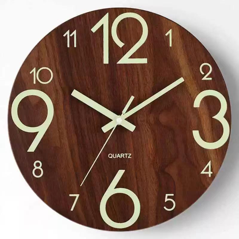 MDF Luminous Silent Wall Clock - Creative, Glowing Quartz Clock for Bedroom and Living Room
