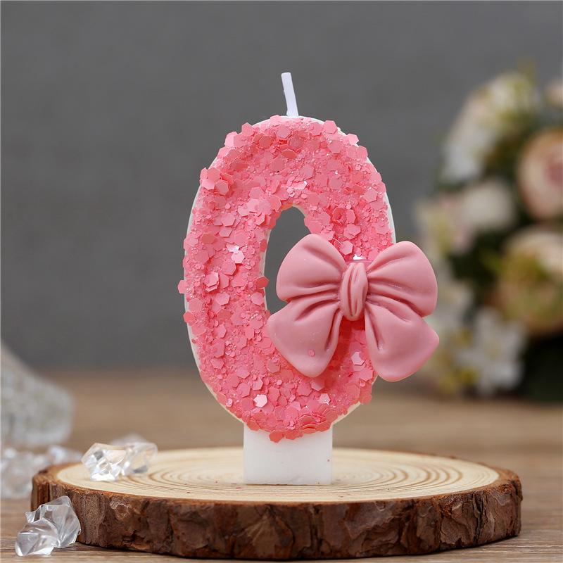 Dreamy Rose Pink Bow Birthday Number Candle for Cakes