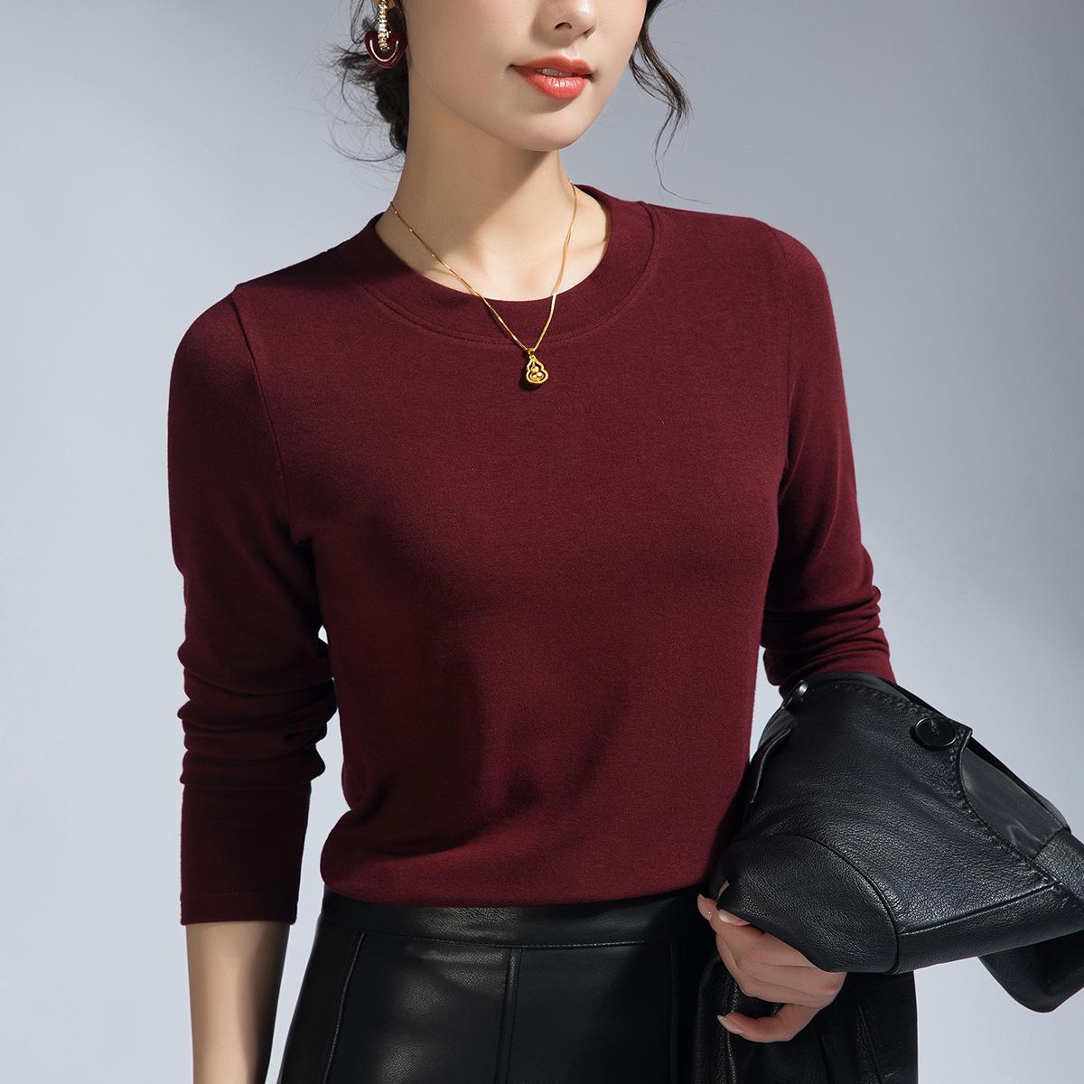 

Black top Modal cotton crew neck bottoming shirt summer new with long-sleeved imitation cashmere inside M