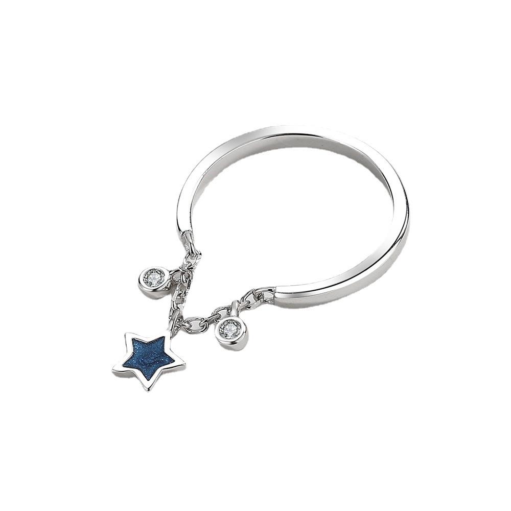 

POMOiii S925 Кольцо из стерлингового серебра с кисточкой и звездой, эмалированное кольцо, женское модное индивидуальное открытое кольцо, простой нишевый дизайн, легкое роскошное кольцо на палец