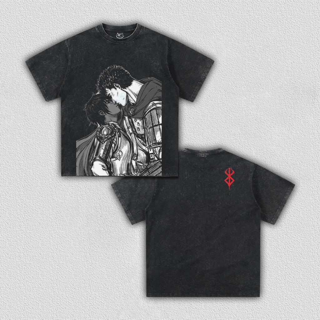 Berserk Baggy T-shirt Washed Oversized Cotton Anime Two Sided Print Men Women Short Sleeve Retro Streetwear Cotton Female Male Clothing