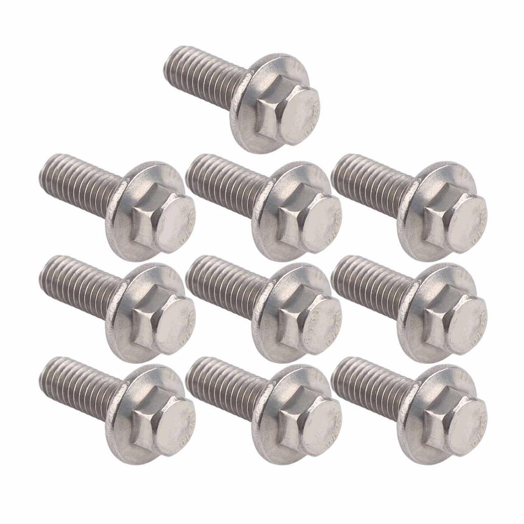 10pcs M6 Stainless Steel SS304 Hex Flange Screws   Washer Head  S Fastener