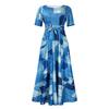 Women Fashion Plus Size Short Sleeve Lace Up Mid Length A Line Dress