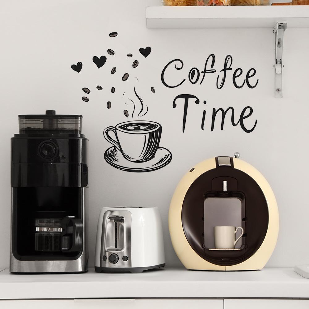Einfache Skizze Kaffeetasse Englischer Slogan Restaurantküche Zuhause Hintergrund Verschönerung Wandaufkleber