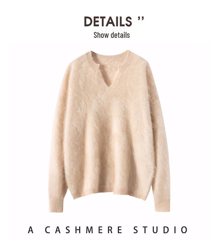 2026 Autumn/Winter Korean Style Loose V-Neck Cashmere Sweater - Women's Slimming Warm Scissor Design