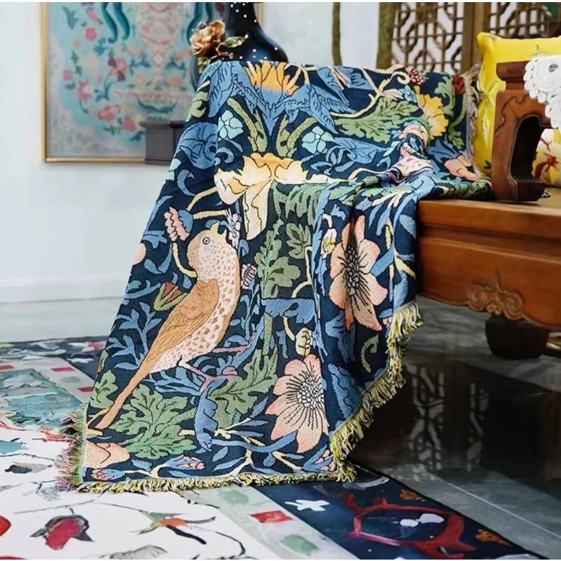 Creative Fringed Sofa Blanket Strawberry Thief Art Tapestry Decorative Cover For Living Room