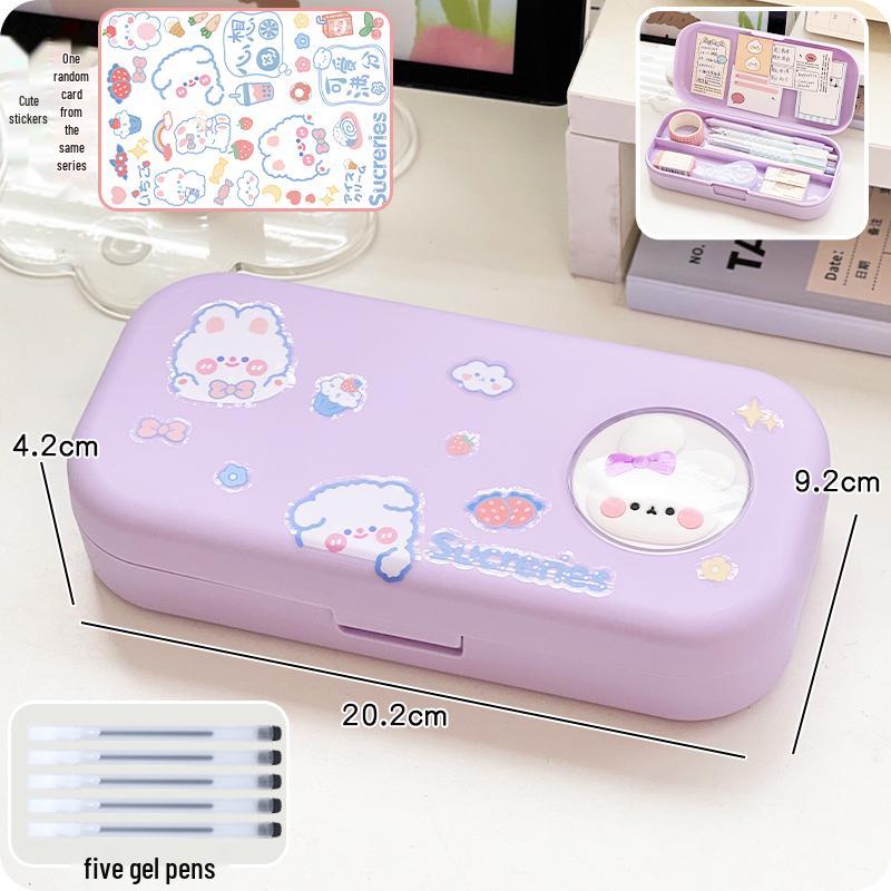 Cartoon Rabbit Pencil Case for Girls - Cute Stationery Storage Box for Elementary School Students