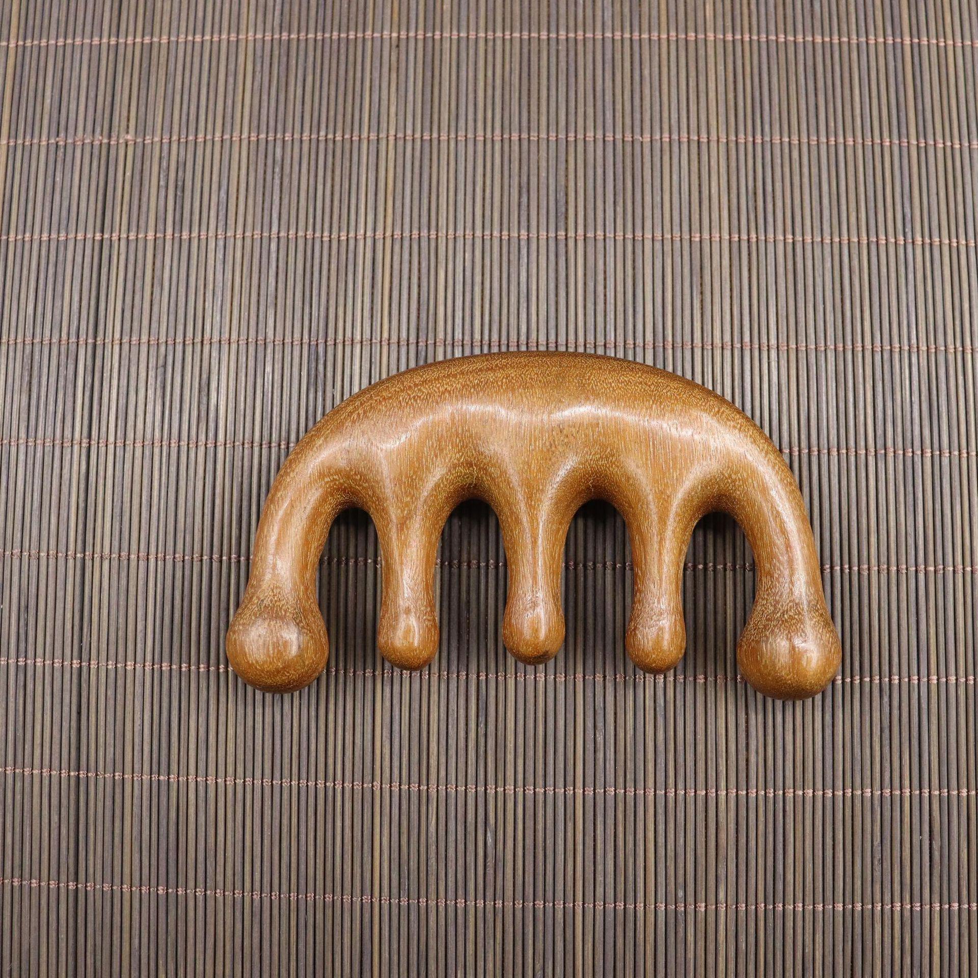 

Golden Sandalwood Acupressure Massage Comb with Five-Tooth Round Head for Scalp and Body