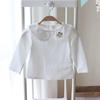Girls' White Peter Pan Collar Long Sleeve Cotton T-Shirt for Spring/Autumn