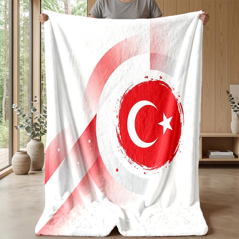 Türkei Fußball Bedruckte Flanelldecke Hautfreundlich Warm Dekorativer Überwurf für Innen Couch Bett Tägliche Nutzung