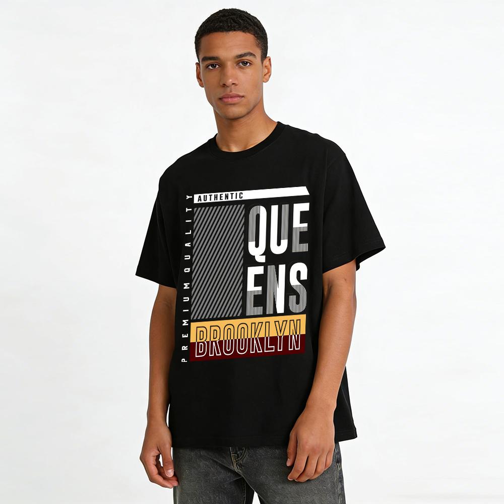 Brooklyn Queens Color Block Print Casual Loose Fit T-Shirt Pure cotton T-shirt
