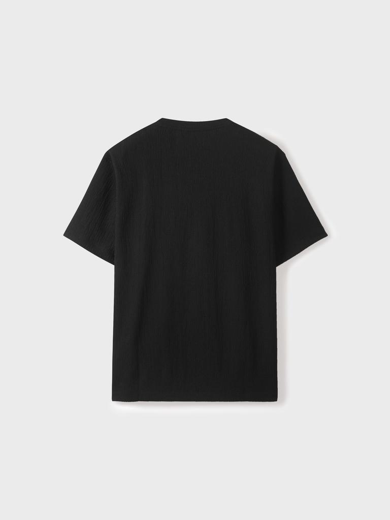 ZIOZIA Men'S Crease Round Short Sleeve T-Shirt_Black