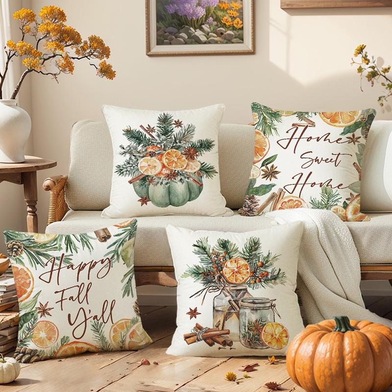 Pillow Cover Autumn Plant Print Linen Pillow Cover Living Room Sofa Cushion Cover Home Decoration