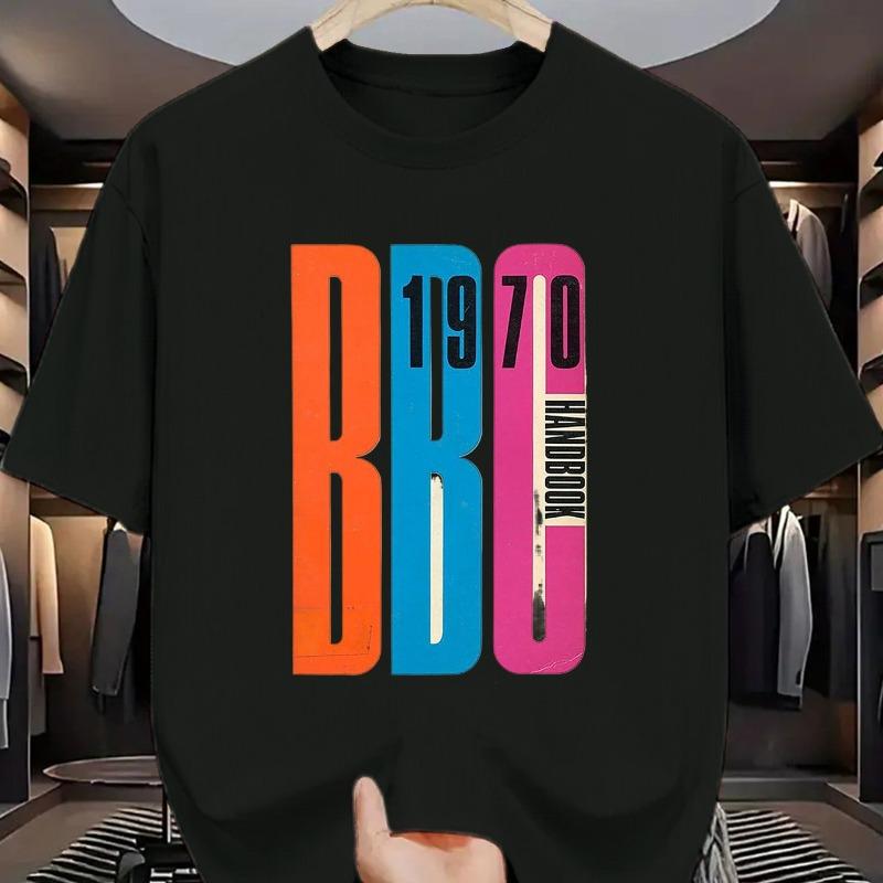 European Sizes Men S Retro Graphic T-Shirt - Casual Round Neck Tee with Colorful BBC Design S
