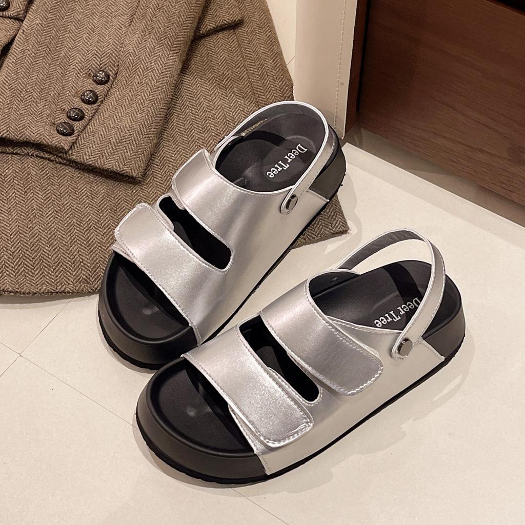 Yazlık yeni plaj Roma ayakkabıları retro cırt cırtlı kelimeli muffin tabanlı Birkenstocks sandaletler