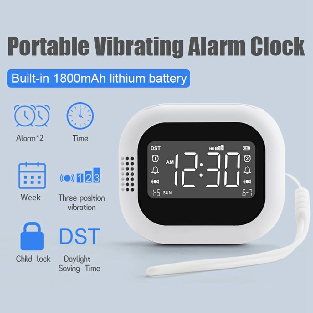 

TS-BC700 Portable Vibrating Alarm Clock Multifunction Rechargeable Vibration Clock for Deaf/Elderly/Heavy Sleepers A