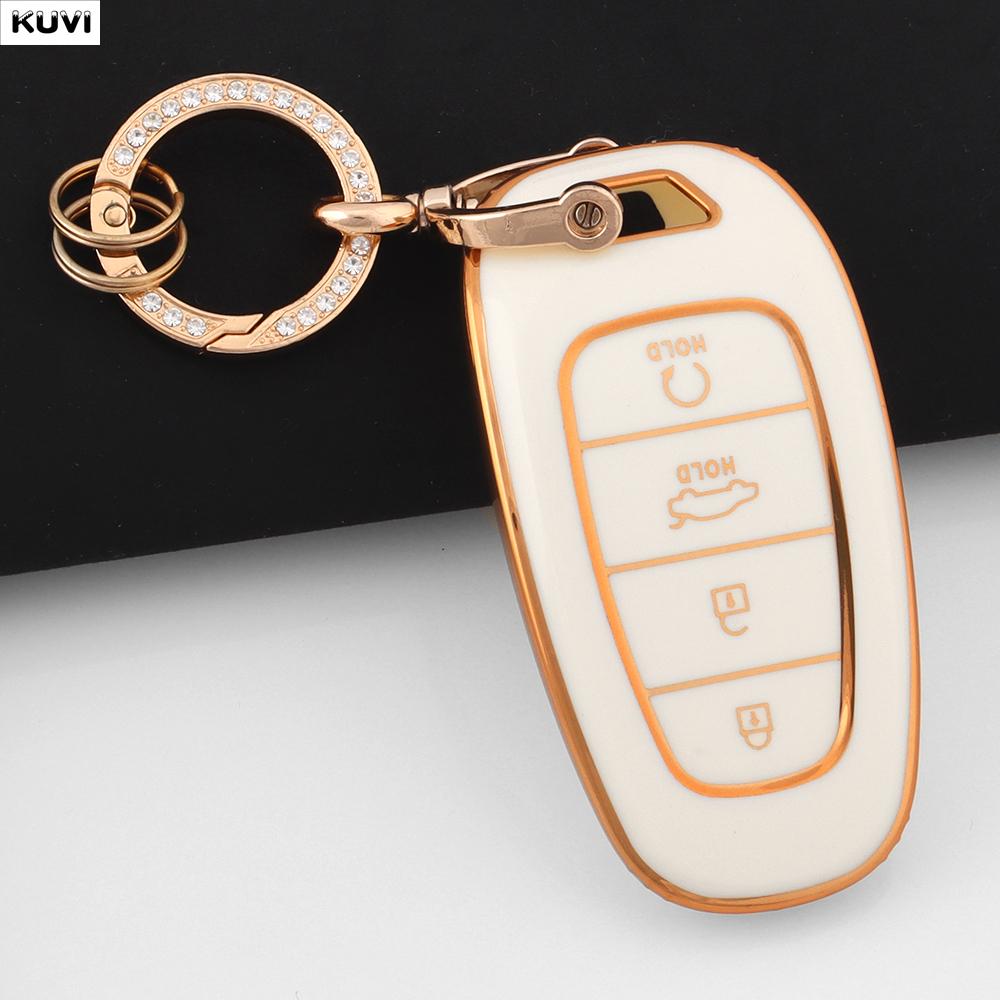 For Hyundai Santa Fe Tucson 2022 NEXO NX4 Atos Prime Solaris 2021 TPU 4 Button Car Remote Key Case Fob Keychain Auto Accessories