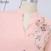 ZANZEA Women Casual V-Neck 3/4 Sleeve Loose Flora Print Blouse