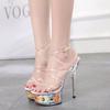 Fashion Popular sexy super high heel shoes 15CM thin heel platform sandals transparent crystal shoes wedding shoes banquet