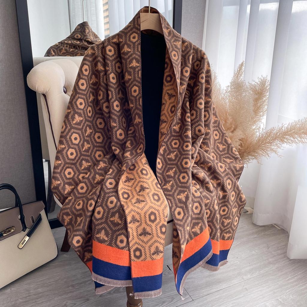 Scarf Women'S Winter Korean Version Classic Versatile Lengthened Imitation Cashmere Shawl Thickened Fashion Dual-Purpose Warm Scarf