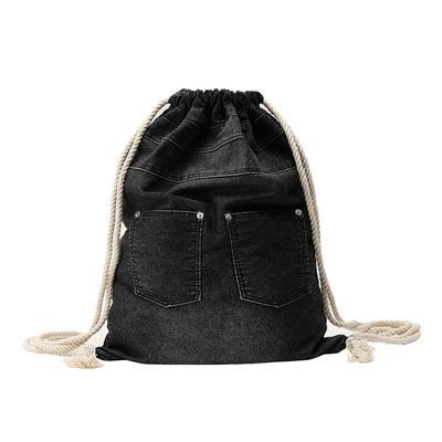 Backpack Bag Travel School Stylish Student Denim Knapsack Large Capacity Lightweight Bag Light Brand Black F [Device] Men's Women's