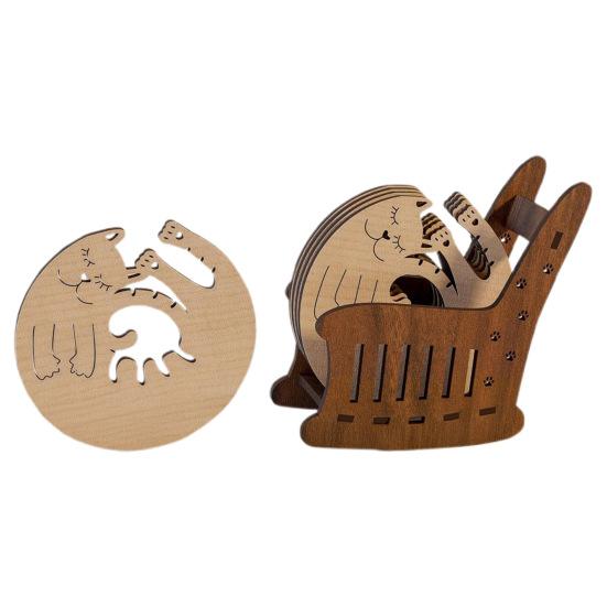 

5 шт. Деревянные подставки с гравировкой милого котика, настольные коврики, термостойкие подставки для кофейных чашек, кружек, напитков Cat