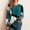 Women Tops Round Neck Long Sleeve Contrast Color Geometric Print Loose Fit Tee Shirt Casual Pullover Tops