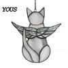 Decorative Hanging Ornament Acrylic Cat Pendant with Chain, Animal for Window Crescent Wall Decor, Cute Lover Gift Home Room Decoration Light