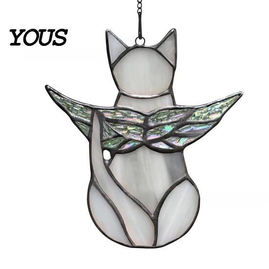 Decorative Hanging Ornament Acrylic Cat Pendant with Chain, Animal for Window Crescent Wall Decor, Cute Lover Gift Home Room Decoration Light