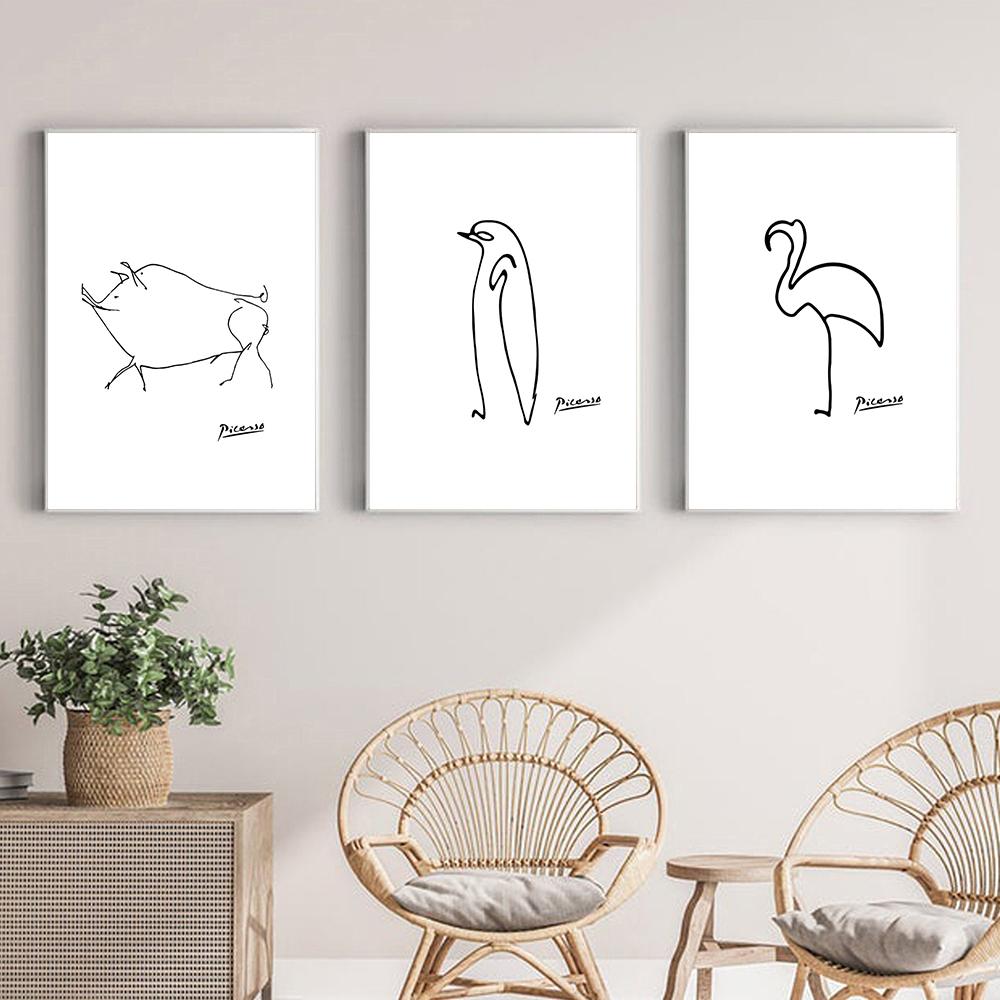 Picassova malba, abstraktní zvířata, skica, pečeť na plátně, pes, kočka, motýl, nástěnný umělecký plakát, skandinávská malba, domácí dekorace do obývacího pokoje
