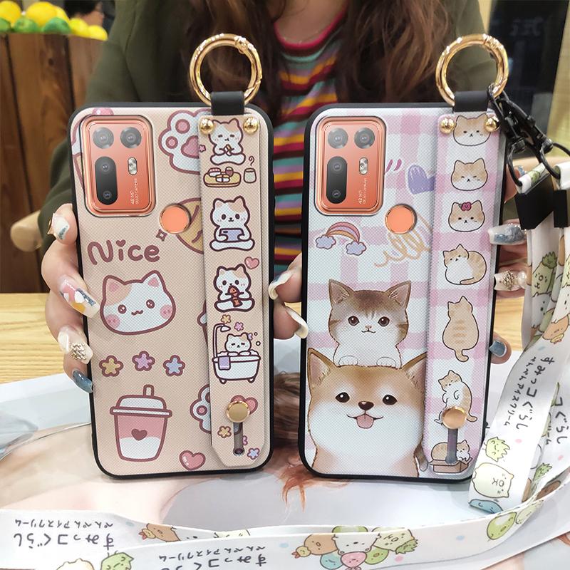 Silicone Anti-dust Phone Case For HTC Desire 20 Plus/D20+ Cute Protective Wrist Strap Ring Back Cover Shockproof Lanyard
