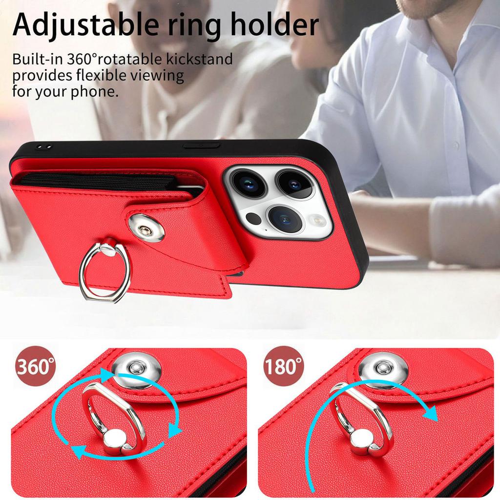 For iPhone 16 Pro Max Case YB Leather Coating Series-7 Card Holder Leather TPU Phone Cover with Kickstand