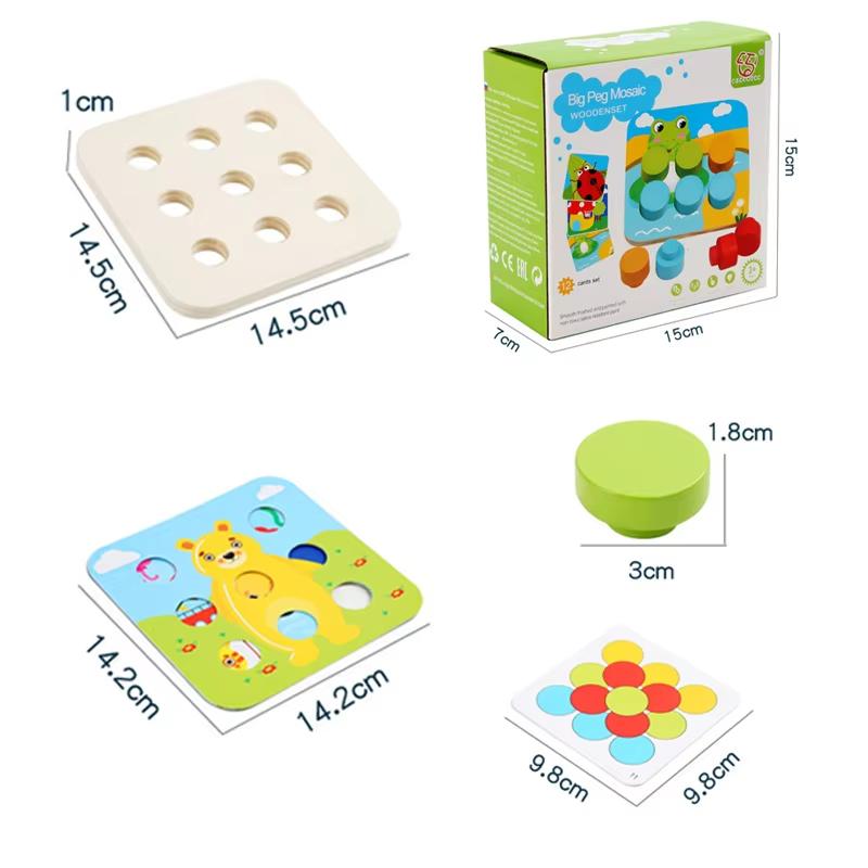 Mushroom Nail Art Puzzles Toy Kids Wooden Mosaic Pegboard Animal Color Matching Buttons Puzzles Game Montessori Educational Toys